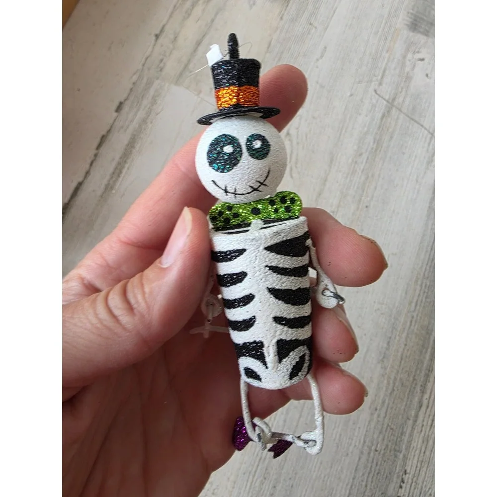 Vintage Pier 1 skeleton jointed glitter ornament metal Xmas tree